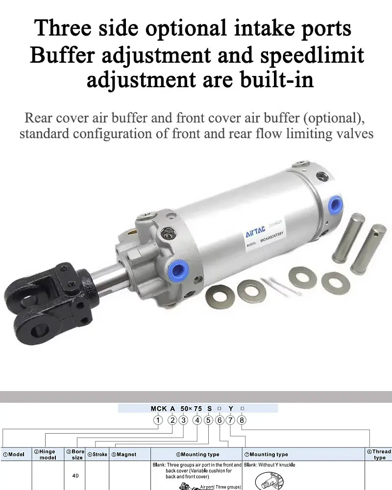 AirTAC MCK Series Stainless Steel Dust Ring Welding Clamping Air Cylinder MCKA/MCKB40/50/63/MCK80 Stroke 50 75 100 125 150mm-S-Y
