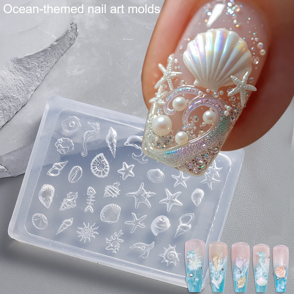 실리콘 네일아트 몰드, 조개 네일아트 몰드, 소라, 불가사리, 리본 조각 몰드, 웨어러블 네일 액세서리