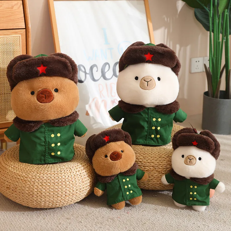 

25/40cm Funny Capybara With Military Overcoat Doll Cartoon Stuffed Animal Lovely Soft Plush Toys for Kids Holiday Birthday Gifts