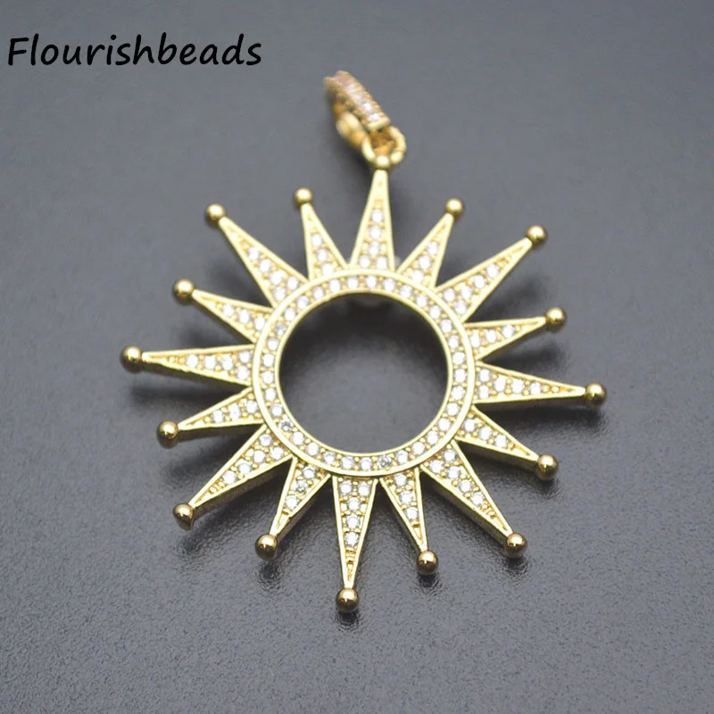 

Luxury Design Nickel Free Anti Rust Gold Silver Plated Cubic Zircon Pave Round Sun Sunflower Pendants for Necklace Making 10pc