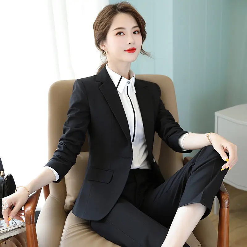 9928 Black Suit Set Women's Business Wear Interview Formal Wear Autumn and Winter Fashion Elegant Business Suit Coat Overalls work clothes suit men s wear resistant anti scalding autumn thickening welder construction auto repair army green overalls