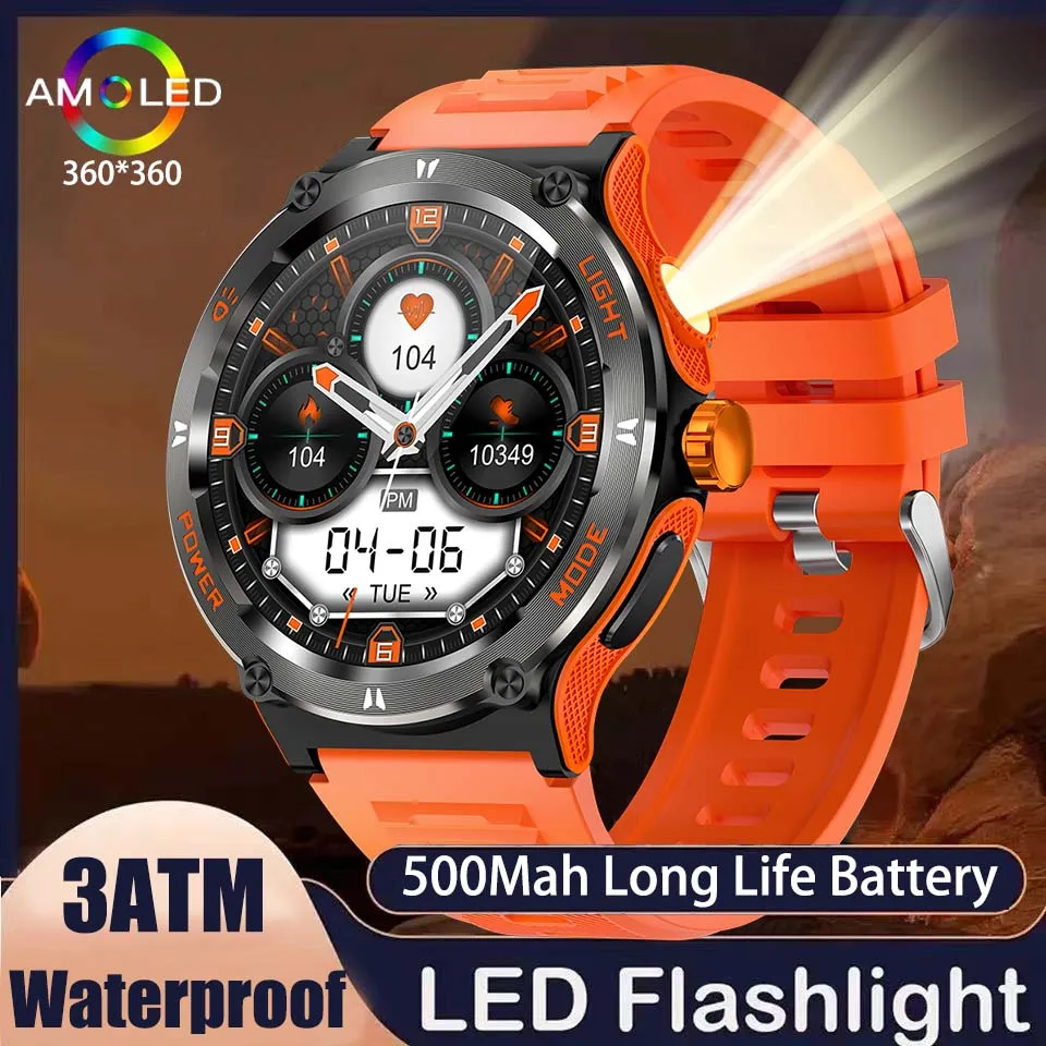 

2024 New For Huawei Xiaomi AMOLED Smart Watch Men Rugged Military Bluetooth Call GPS Track 500Mah 3ATM Waterproof Smartwatch