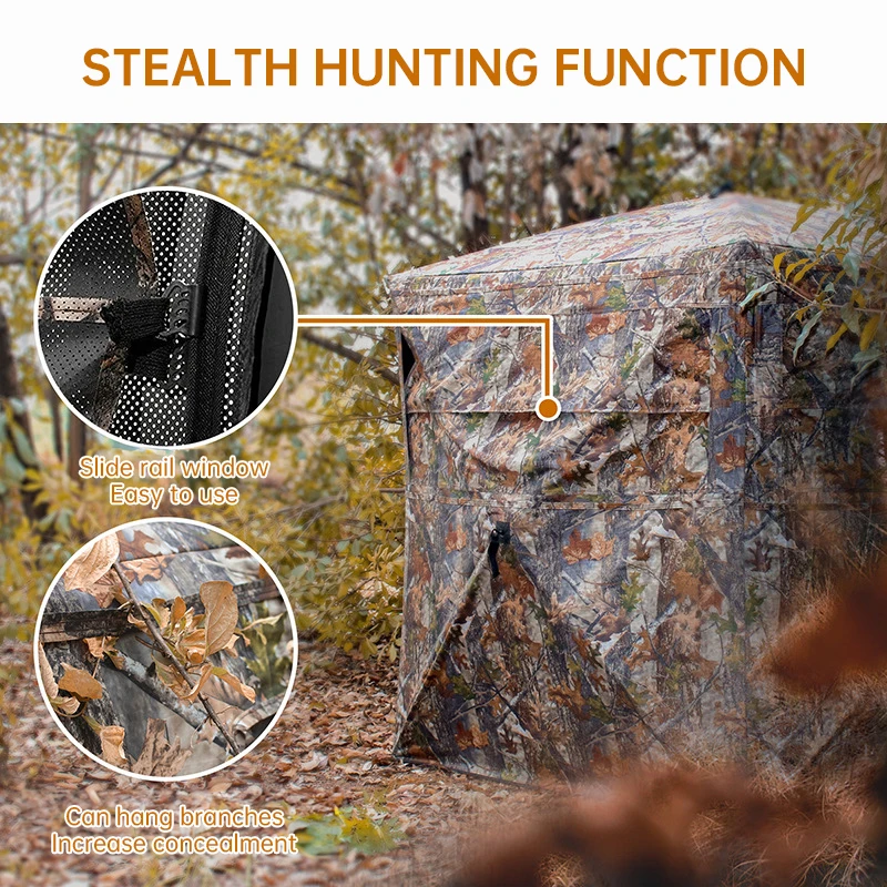 Hunting Blind See Through with Carrying Bag, 2-3 Person Pop Up Ground Blinds 270 Degree, for Deer & Turkey Hunting (Camouflage)