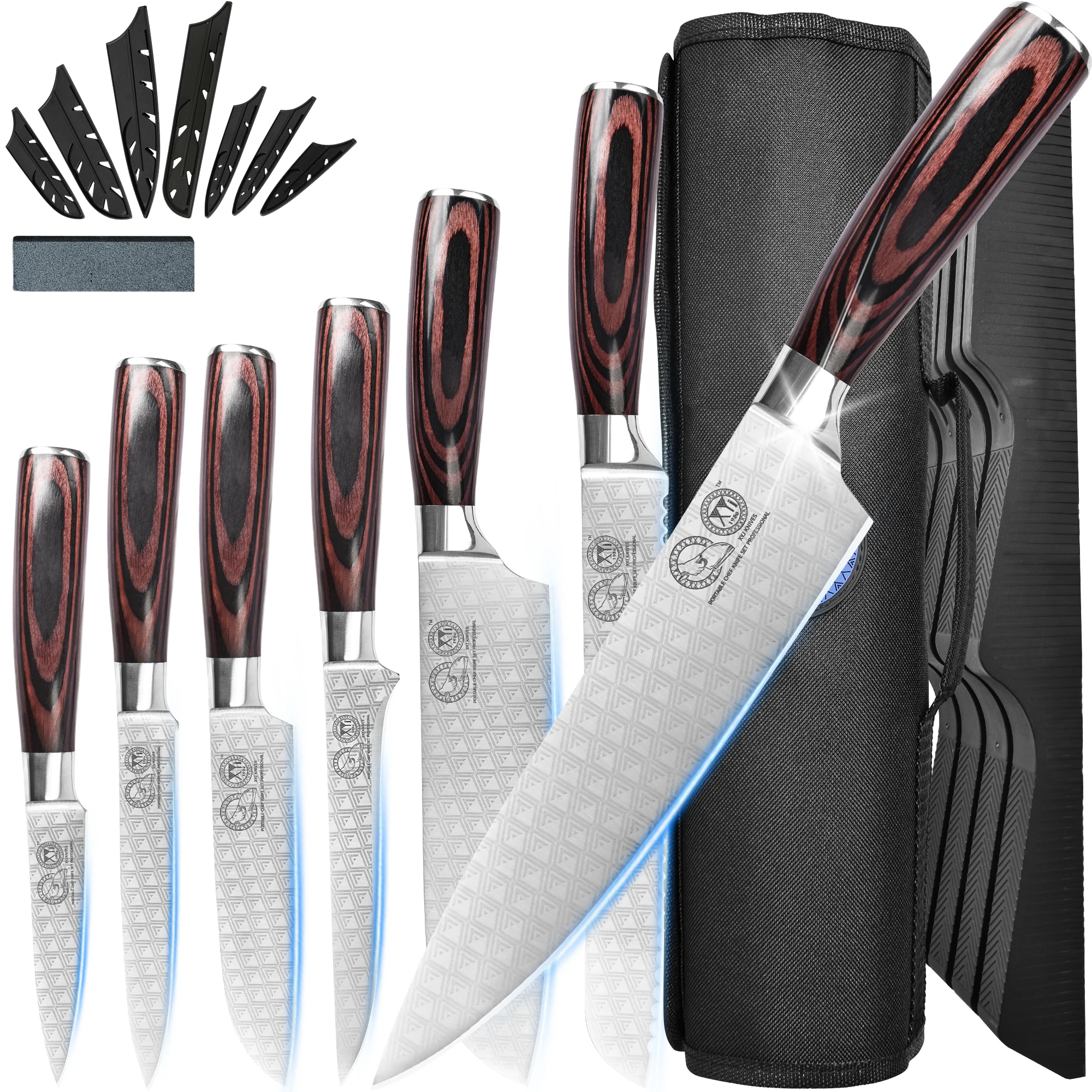 

XYj Professional Chef Knife Set With Holder Roll Bag Kitchen Kit Stainless Steel Bread Santoku Utility Steak Fruit Cooking Knife