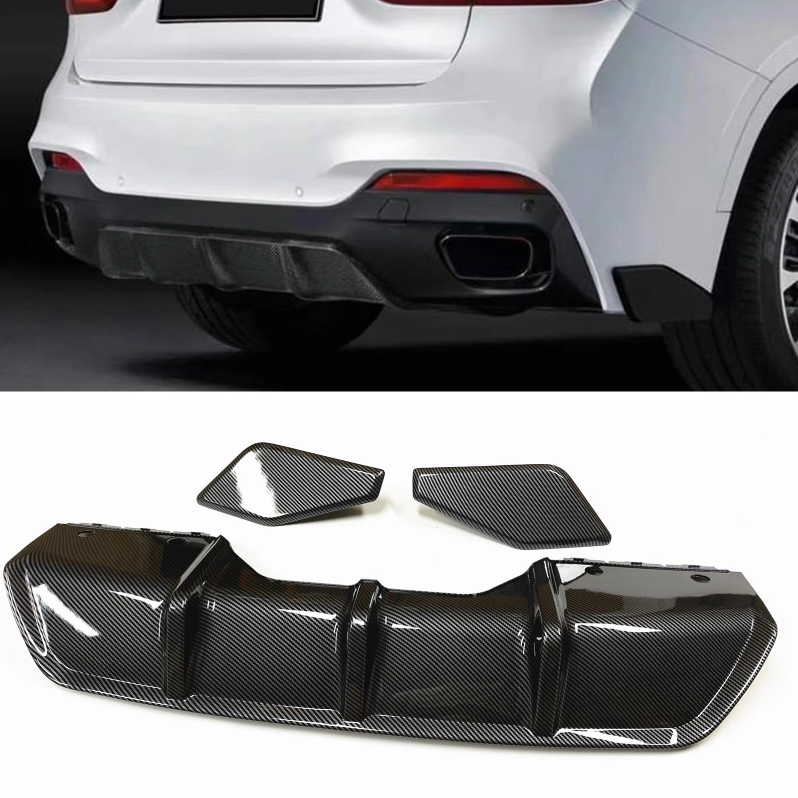 

Диффузор для заднего бампера автомобиля, губа и боковой молдинг, сплиттер, крышка, отделка, автомобильный спойлер, пластина для BMW X6 F16 2015 2016 2017 2018