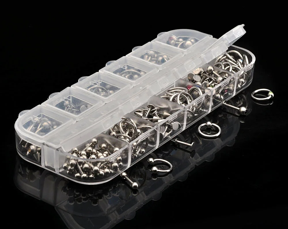 120Pcs Mix Body Piercing Jewelry Lot Stainless Steel Nose Ear Belly Lip Tongue Ring Captive Bead Eyebrow Bar Piercing Lot Jewelr