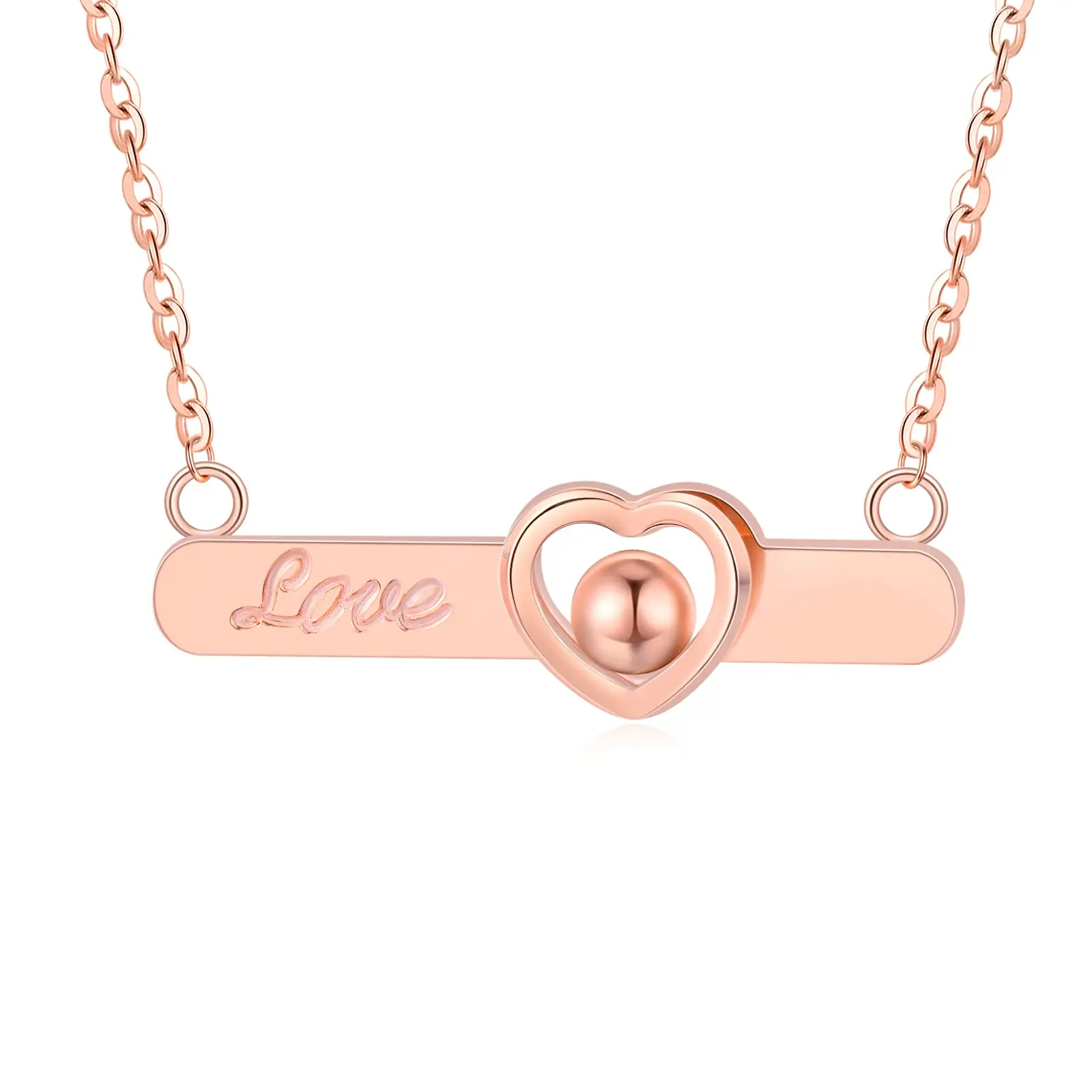 

YFN 18k Rose Gold Heart Bar Necklace for Women Engraved "Love" Jewelry Gifts for Wife Mother Girlfriend 16-17 Inch Personalized