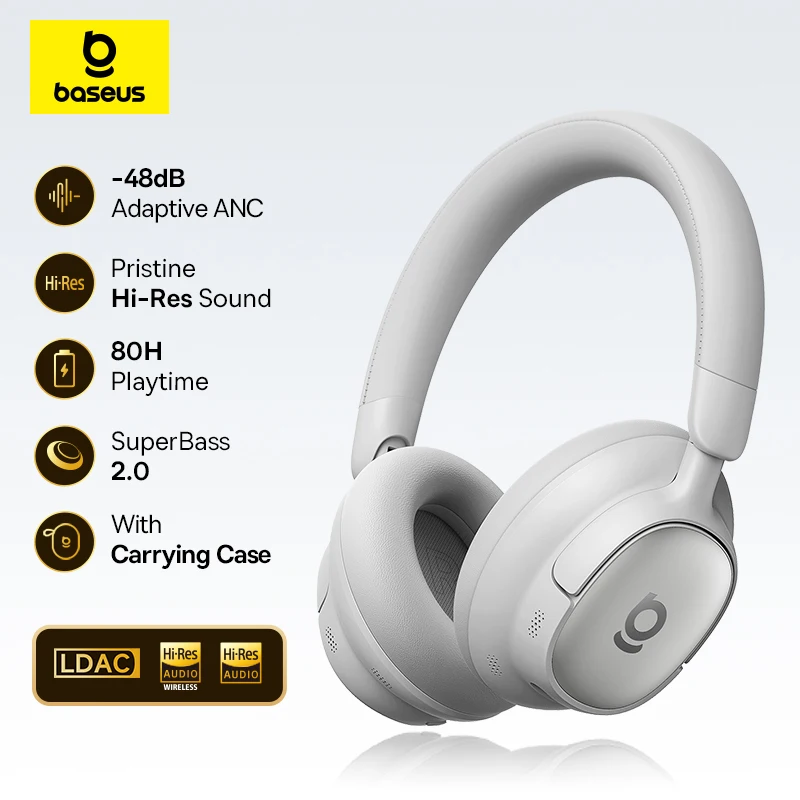 אוזניות בלוטות' Baseus Bowie MH1 עם ביטול רעשים 48dB, Hi-res LDAC, אוזניות אלחוטיות מעל האוזן