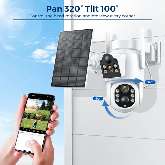 4K 8MP WiFi Solar Camera Dual Lens Outdoor PTZ IP Camera PIR Human Detection Security Protection CCTV Video Surveillance iCSee 4