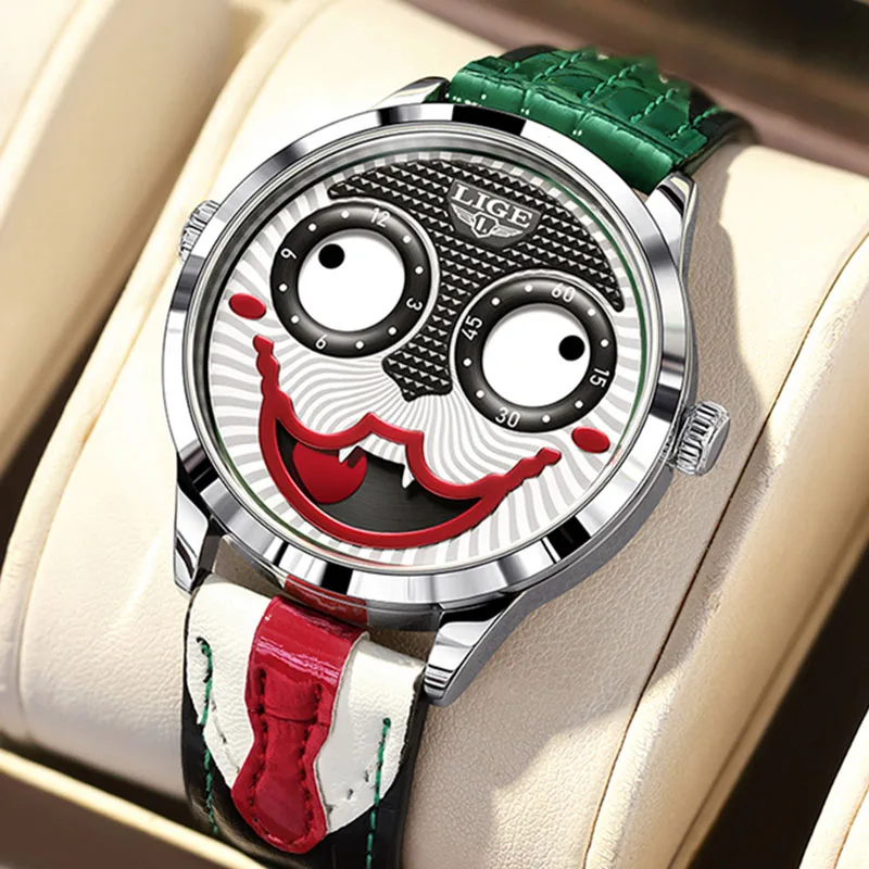 LIGE New Creative Watches For Men Fashion Clown Quartz Wristwatch Top Brand Luxury Cool Joker Waterproof Men Watch Reloj Hombre