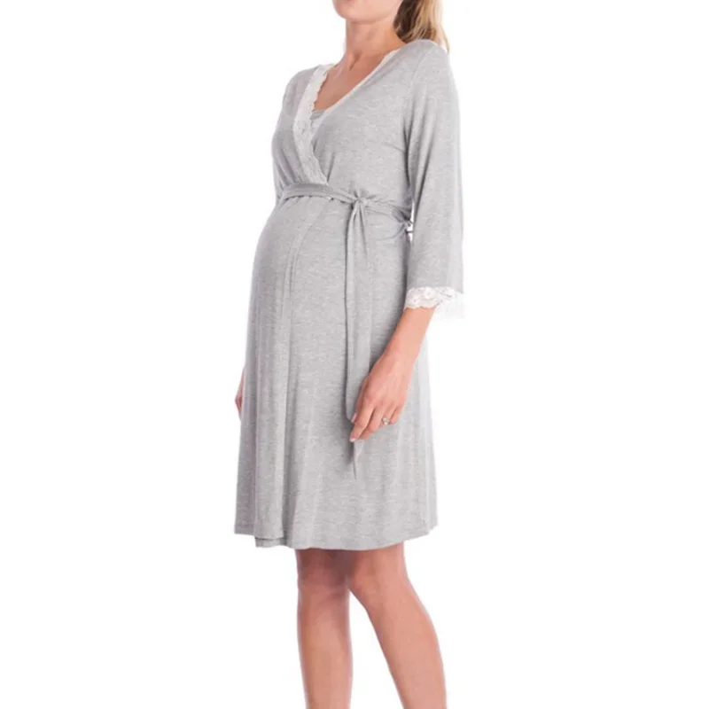 Pregnancy Hospital Breastfeeding Bathrobes 3 In 1 Labor Delivery Nightgowns breastfeeding nightgown maternity nightgown set pregnant women dress Women Lace Patchwork Women's Maternity Nursing Robe