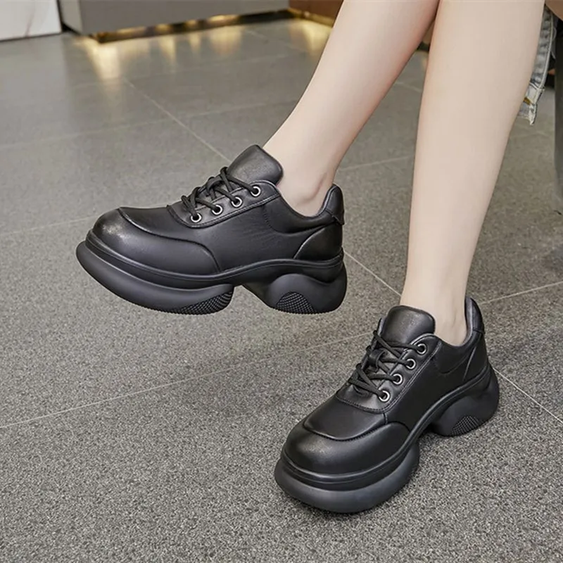 Loafers Women's 2023 Spring Autumn New Genuine Leather Single Shoes Casual Fashion Platform Women's Work Heightened Casual Shoes