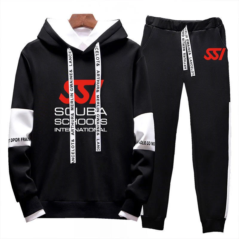 Scuba diving SSI printing fashion 2023 new men's spring and autumn tricolor with pullover casual sweatshirt sweatpants 2-piece s