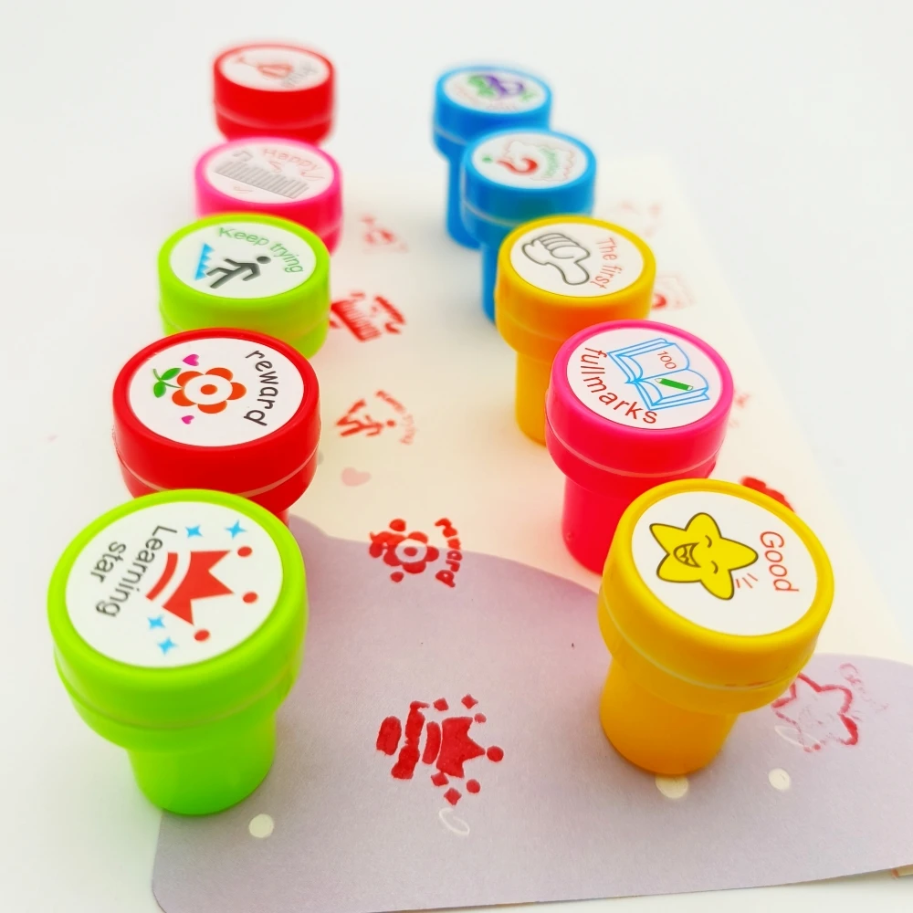 Papeleria Stamp Toys 10pcs/Set Diy Sellos Para Profesores Carimbo Stempel Timbres Teacher Appraise Stamps for Kids self ink stamps