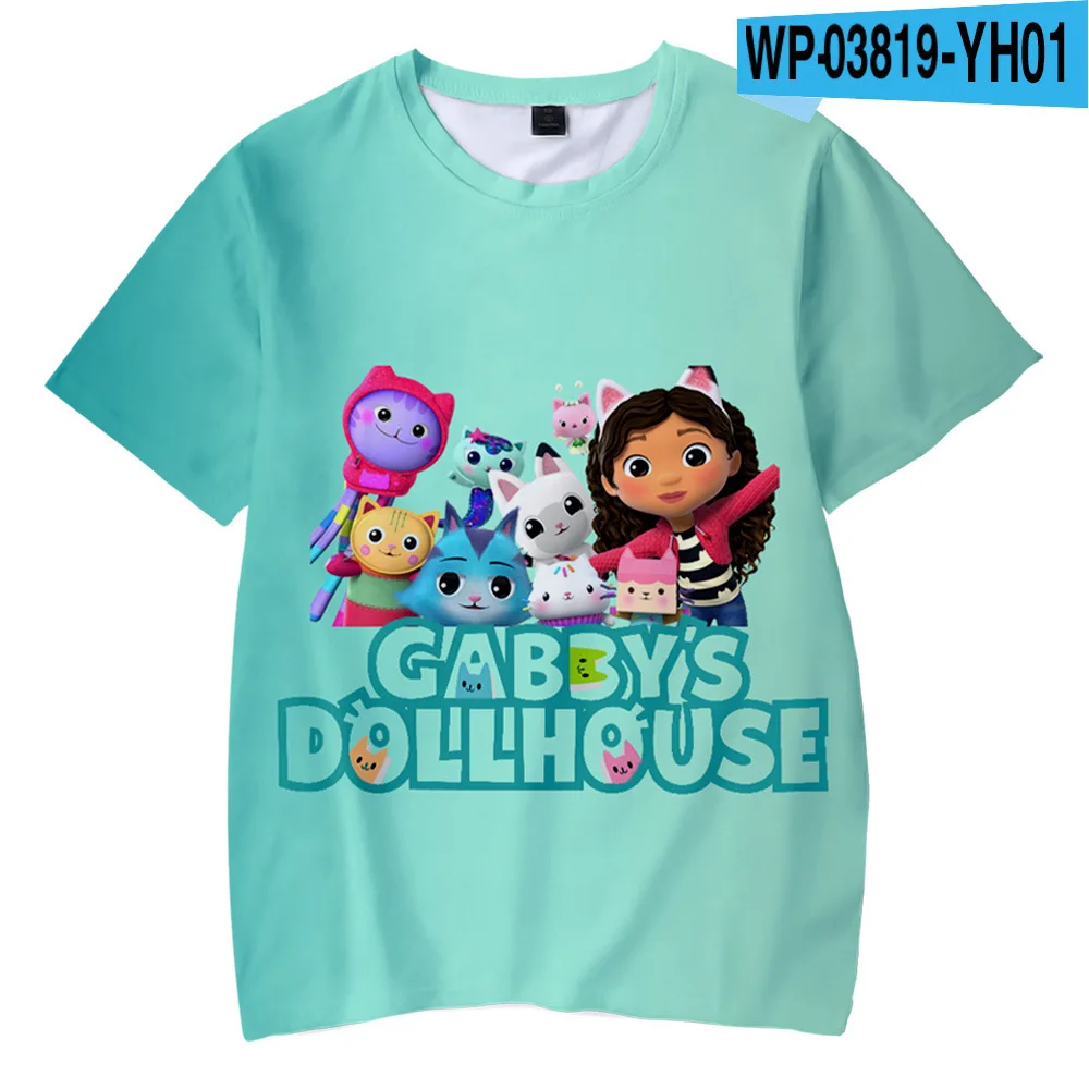 Kawaii meninas t-shirts gabbys boneca casa dos desenhos animados impressão  crianças camiseta para crianças aniversário roupa camisetas topos meninas  roupas por atacado - AliExpress