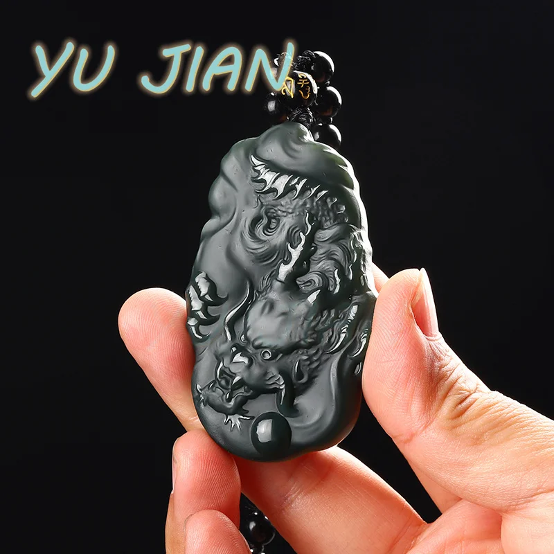 

New Original Ecological Natural Hetian Jade Double Sided Hand Carved Fengshui Amulet Pendant Necklace Wiht Chain Fine Jewelry