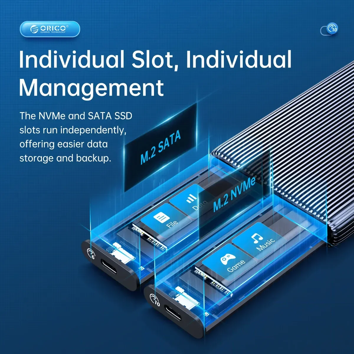 ORICO 듀얼 베이 듀얼 NVMe M2 SSD 케이스 알루미늄 지원 M.2 NVMe SSD 디스크 박스 (M 키, B&M 키 SSD용) 툴리스 엔클로저