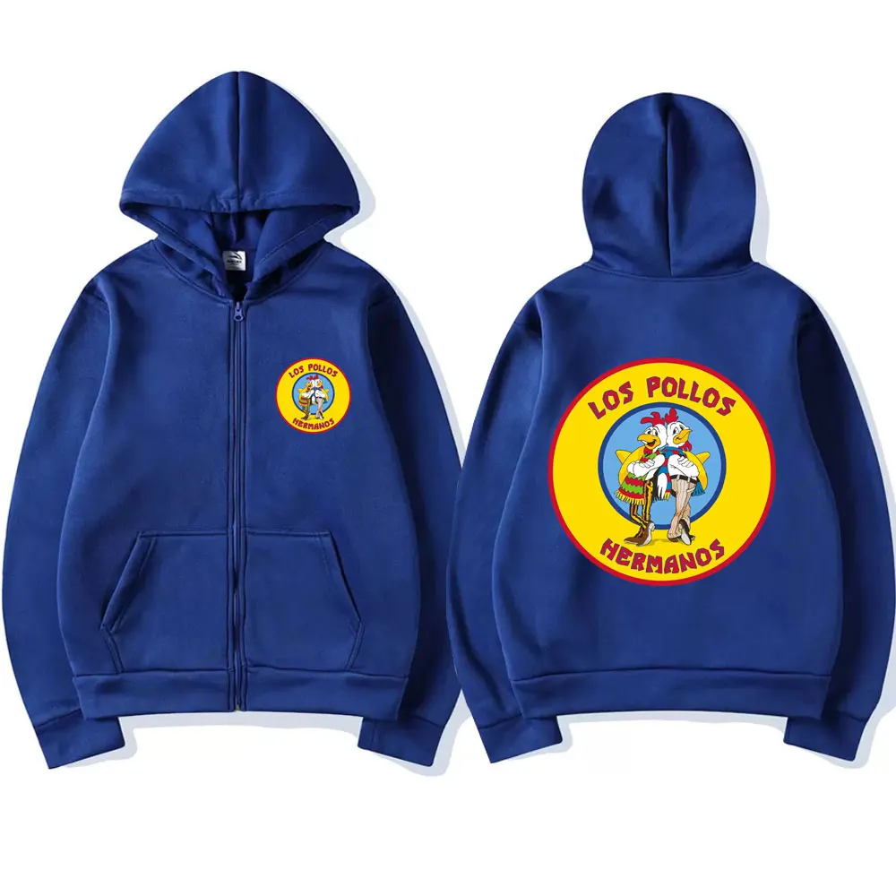 Vintage Breaking Bad Los Pollos Hermanos Chicken Brothers Graphic Zipper Hoodies Men Casual Sweatshirt Male Loose Zip Up Jacket