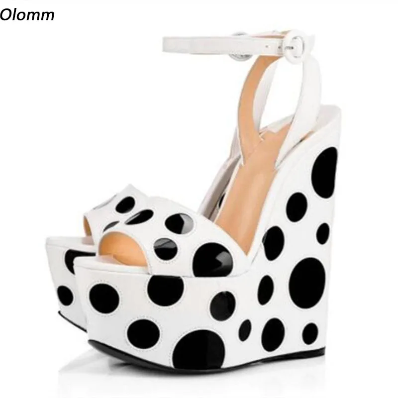 

Olomm Women Platform Sandals Ankle Strap Wedges High Heels Sandals Open Toe Polka Dot Party Shoes Ladies US Plus Size 4-14