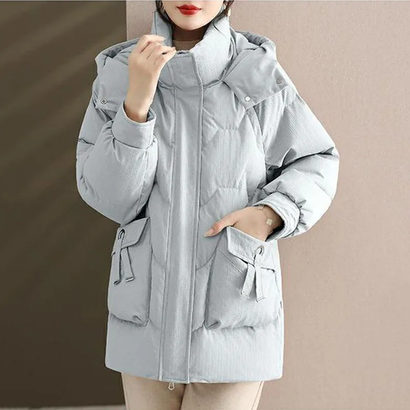 Mom Winter Warm Thick Coat Middle-aged And Elderly Ladies Fashion Loose Down  Long Hooded Temperament Casual Coat Women's.