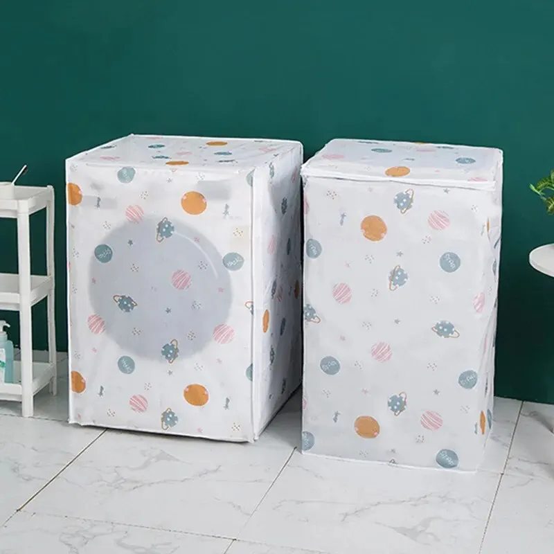 PEVA Washing Machine Cover Transparent Sunscreen Dust Proof Front Loading Home Laundry Accessory