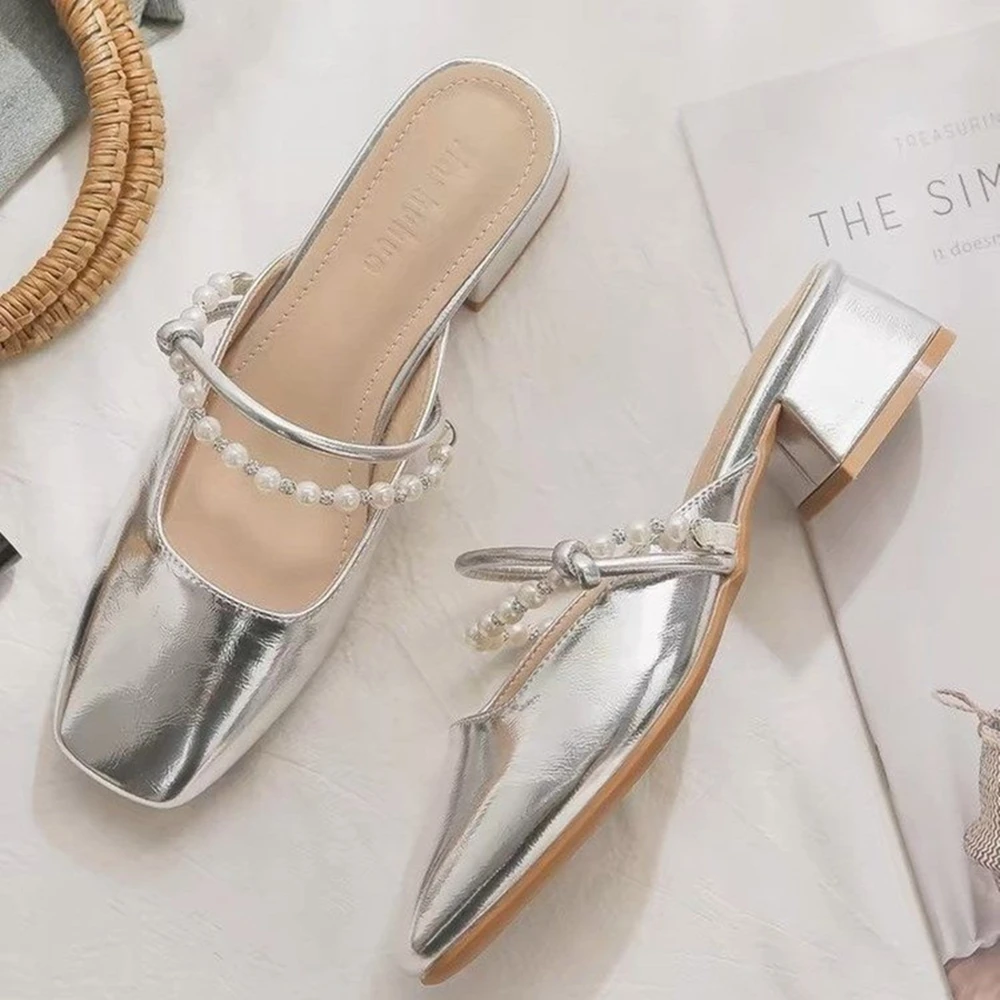 Sandals Women Caput Quadratum Chunky Med High Heels Flip Flops Slingback Casual Candy Skidproof Beach Shoes For Women Fashion