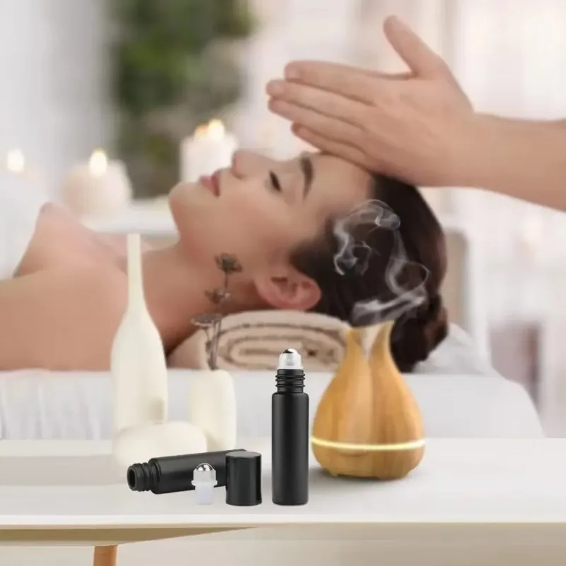 Frosted Glass Essential Oil Roller Bottle with Stainless Steel Ball - 5ml/10ml