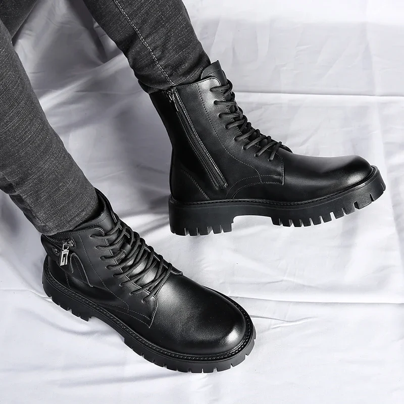 Men's English Style Thick Sole Design Chelsea Boots Luxury High End Top Layer Leather Famous Brand Casual Boots