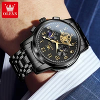 OLEVS-Montre-bracelet à quartz en acier inoxydable pour homme, chronographe, étanche, phase de lune, modules Shoous Fashion, nouveau, 2900 3