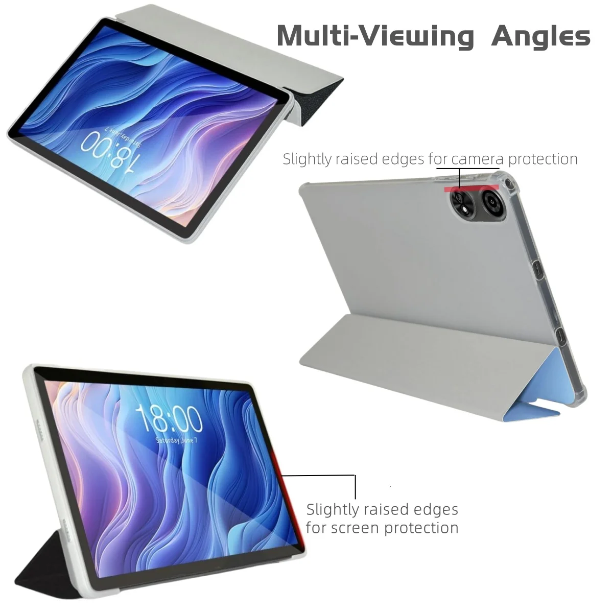 Elegant Flip Case with Multi-Angle Support and Auto Sleep/Wake Feature, PU Leather with Soft TPU Back Shell