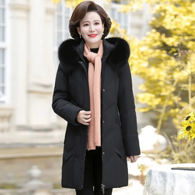 2023 New Women Down Jacket Winter Coat Female Mid Length Version Hooded Parkas Warm Thick Outwear Fashion Loose Overcoat XL-6XL