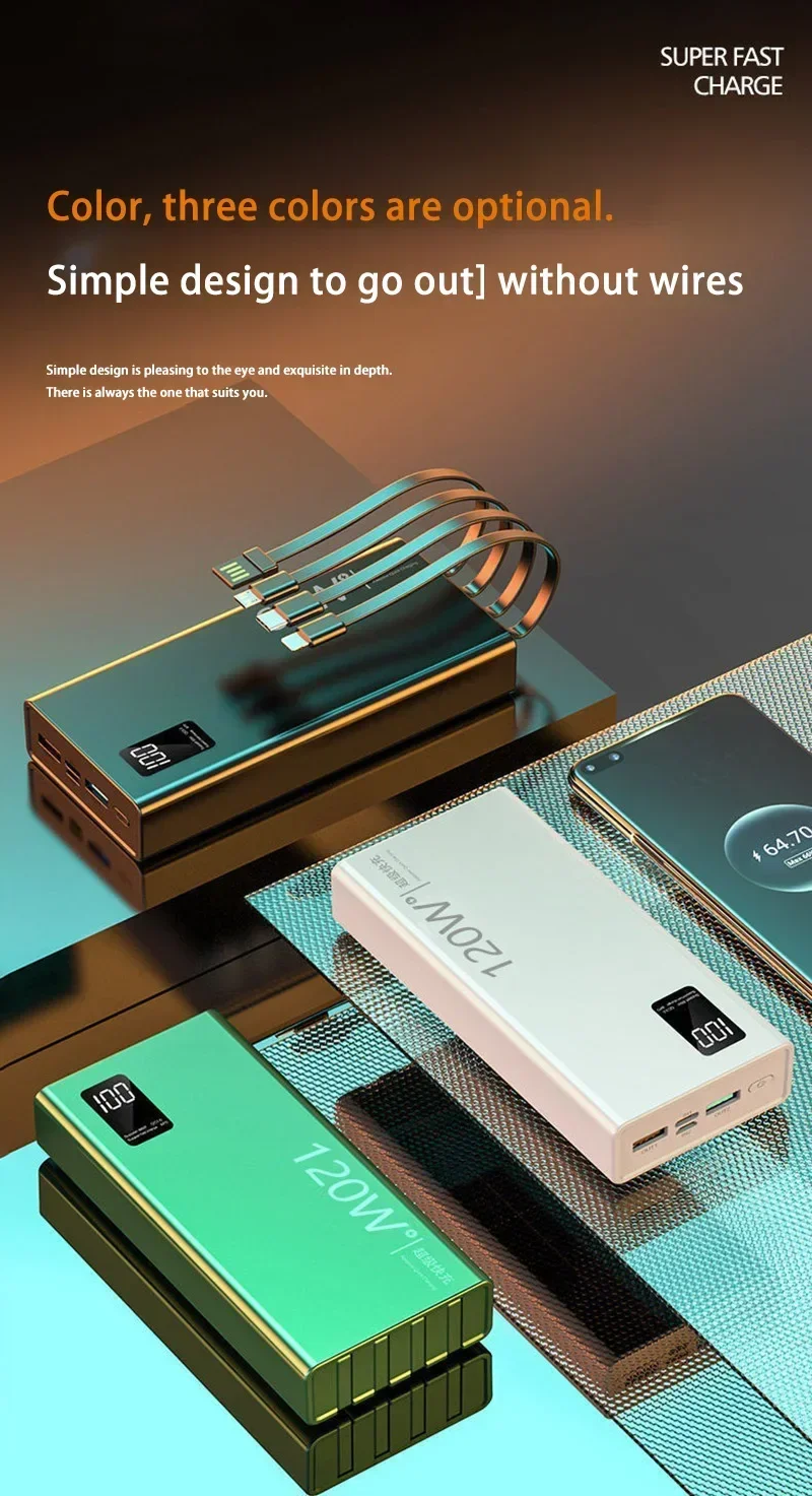 Xiaomi 50000mAh High Capacity Power Bank 4 in 1 120W Fast Charging Powerbank Portable Battery Charger For iPhone Samsung Huawei 6