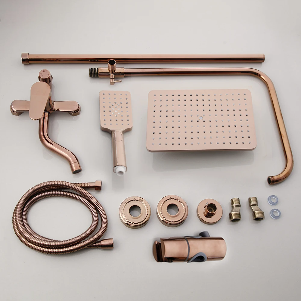 Bathroom Shower Faucet Set Luxury Rose Golden Solid Brass Handle Bathroom Bathtub Mixer Rainfall Hand Shower & Spray Facuet