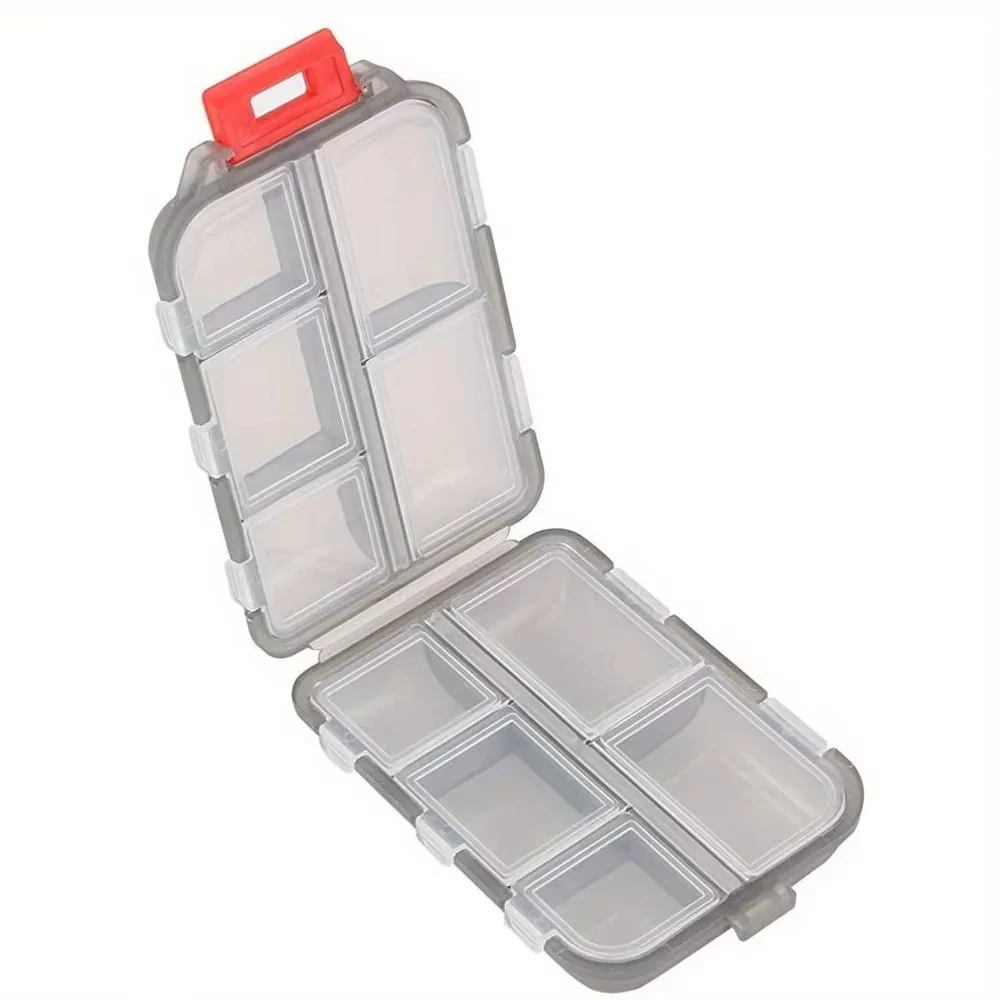 Double-layer small pill box Portable pill box Transparent 10-cell sealed medicine storage camping equipment survival kit