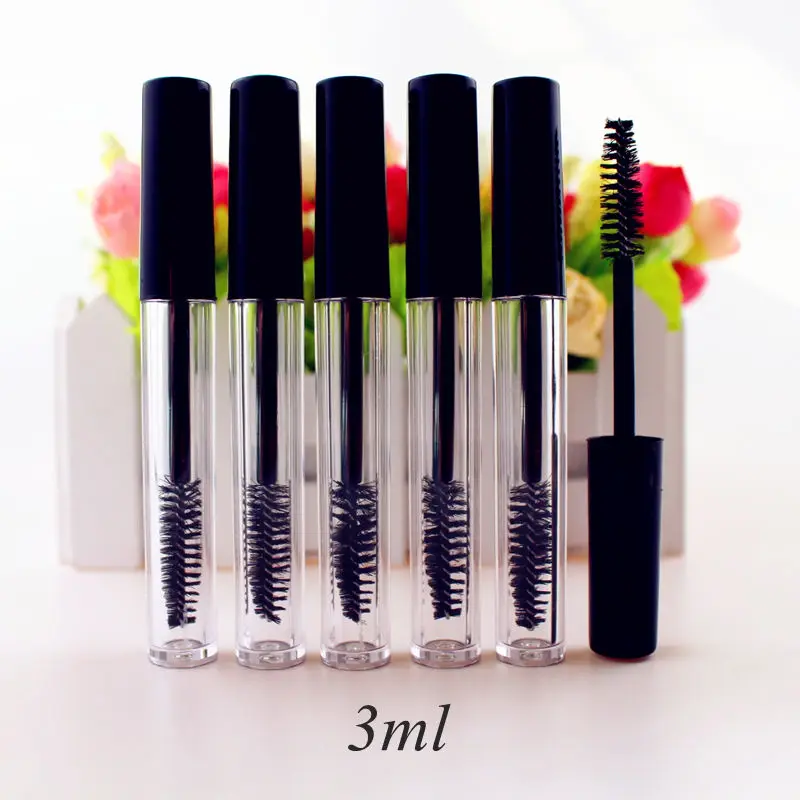 

50pcs/lot 3ml Empty Mascara Tube Eyelash Cream Vial/Liquid Bottle Sample Cosmetic Container with Leakproof Inner Black Cap