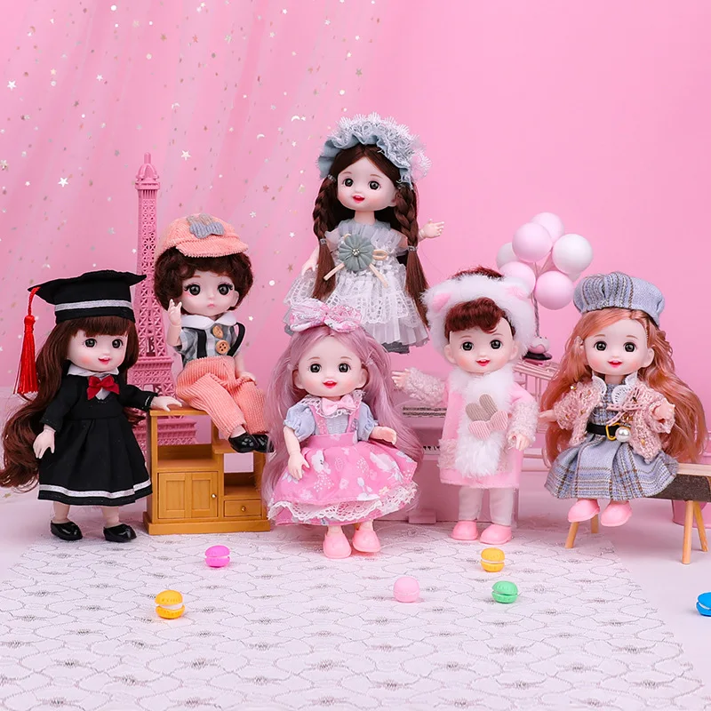 

Cute Smiling Face BJD Doll 16cm Baby Clothes Headwear Suit 3D Eyes Fashion Princess Girls Boys Dollhouse DIY Toys Kids Gift 1/12