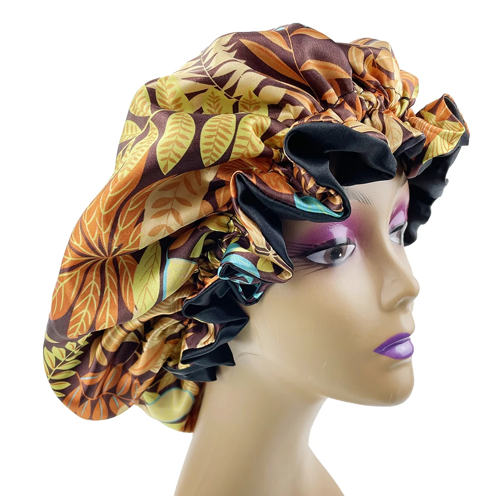 Large Women Satin Bonnet Hat Double Layer Reversible Sleep Cap Silky Soft Night Sleep Cover Cap Lady Hair Styling Accessories 4