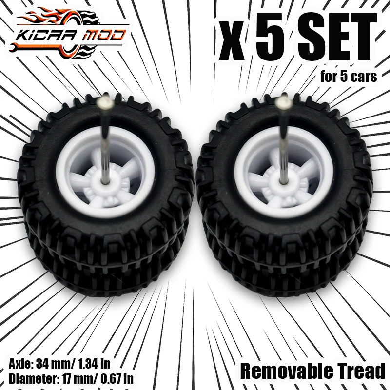 Set 5 Ruote Hot Wheels Stile 5 Razze Off-road In Gomma Scala 1/64 - Cromate - Foto 5