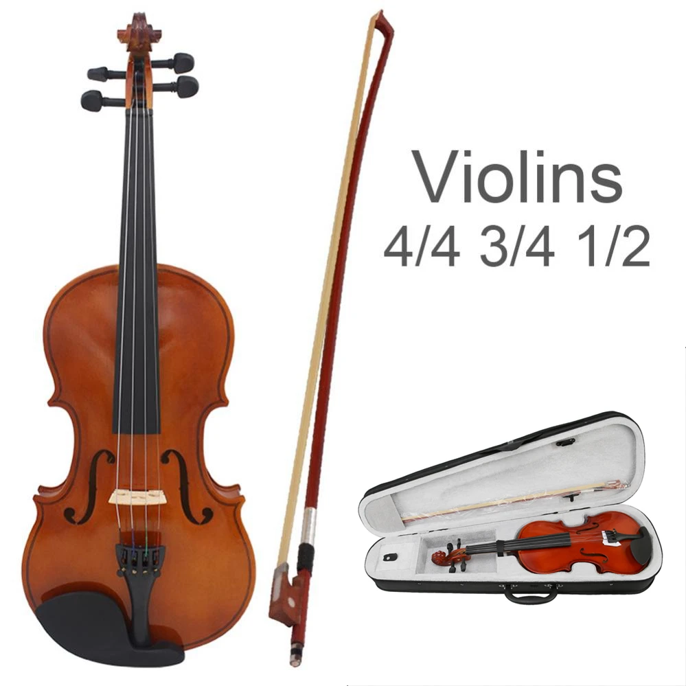 4/4 3/4 1/2 Acoustic Violin for Violin Beginner with Case & Bow Natural Color Fiddle acoustic violin