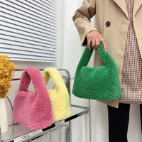 Winter New Lamb Wool Small  Bag 2023 Fashion Knotted Faux Fur HandBag Women's Furry Short Handle Clutch Soft Plush Warm Bag