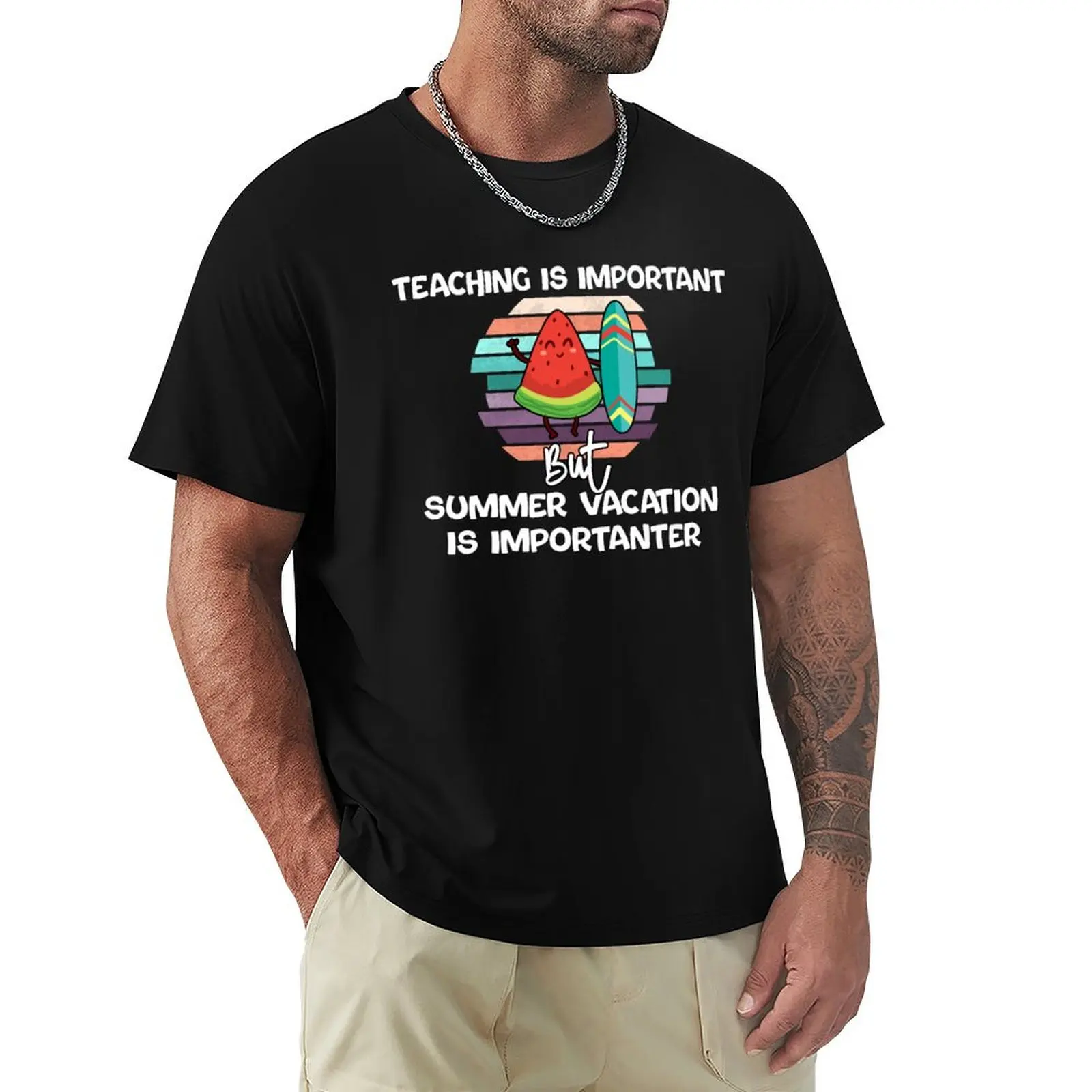 

teaching Is Important But summer vacation Is Importanter, Funny Vacation family T-shirt oversized quick-drying men clothes