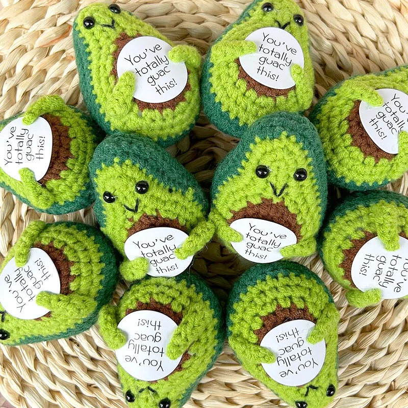 

New Funny Positive Energy Avocado Potato Doll with Card Ornaments Mini Handmade Plush Wool Knitted Home Room Decor Birthday Gift