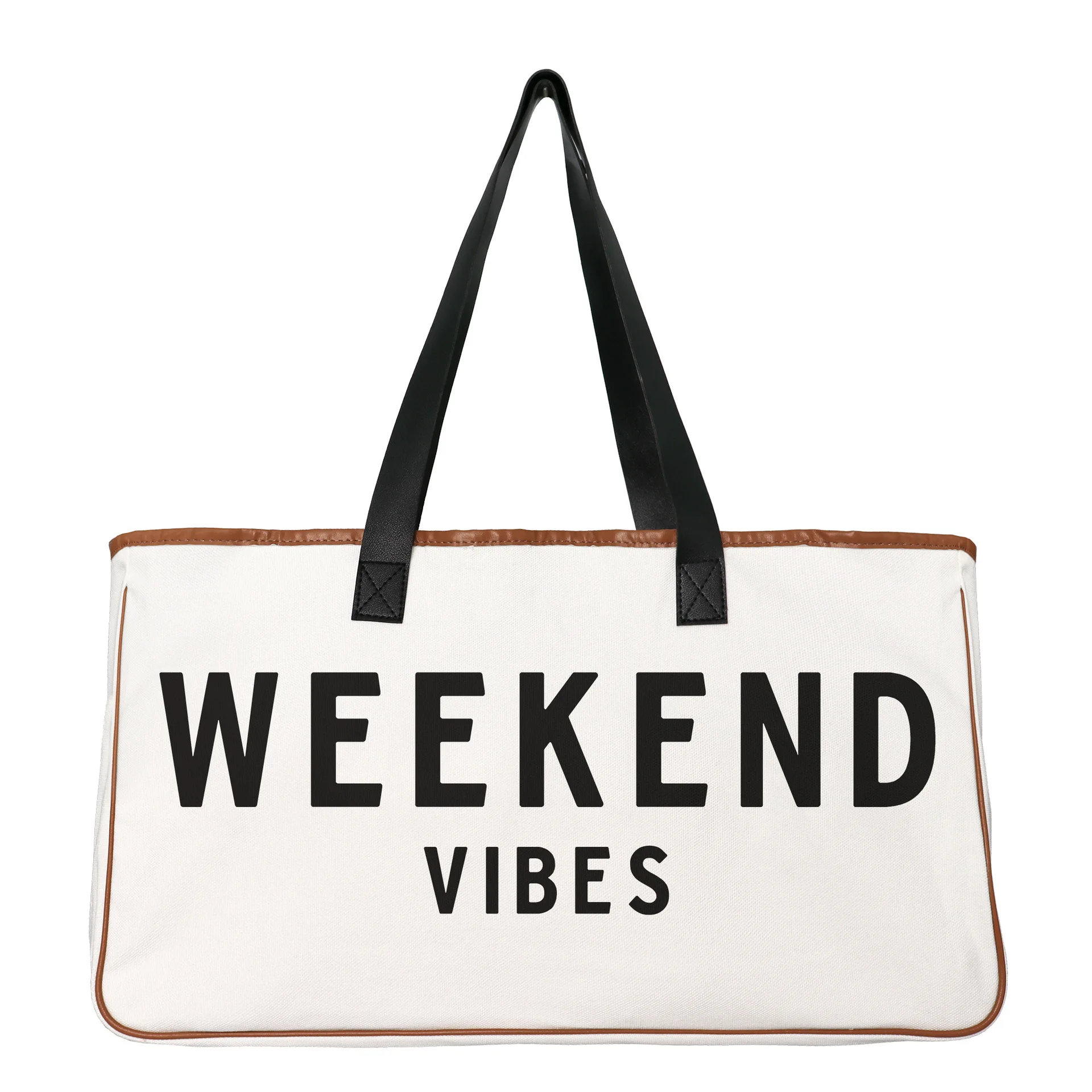 

Large Capacity The Weekend Vibes Canvas Tote Duffel Luggage Travel Beach Bag Eco Fabric Summer Fashion Minimalist Getaway Slogan