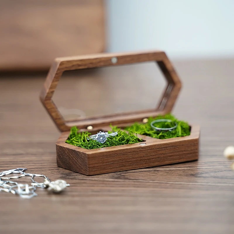 New Ring Box Jewelry Storage Engagement Wedding Ceremony Ring Customize Proposal Ring Rustic Wedding Gift for Girl Walnut Wood 6
