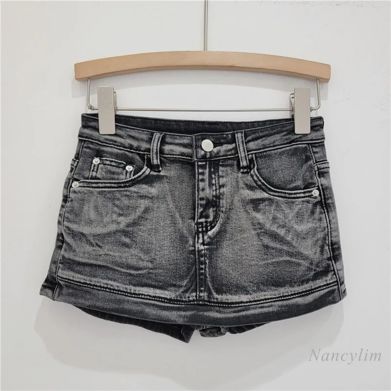 Elastic Low Waist Denim Miniskirt Hot Girl Sexy Skirt Women 2024 Summer Anti-Emptied Pantskirt Street Hip Skirts