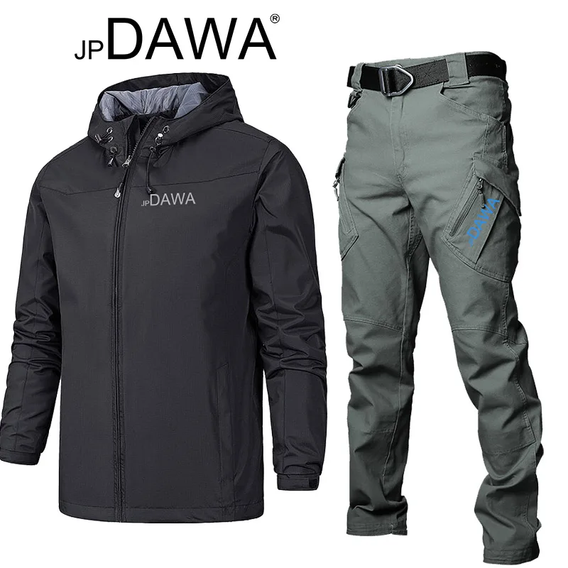 jp Dawa Fishing Jacket Men's Spring and Autumn Tactical Pants Hooded Windproof and Rainproof Mountaineering Fishing Suit Set