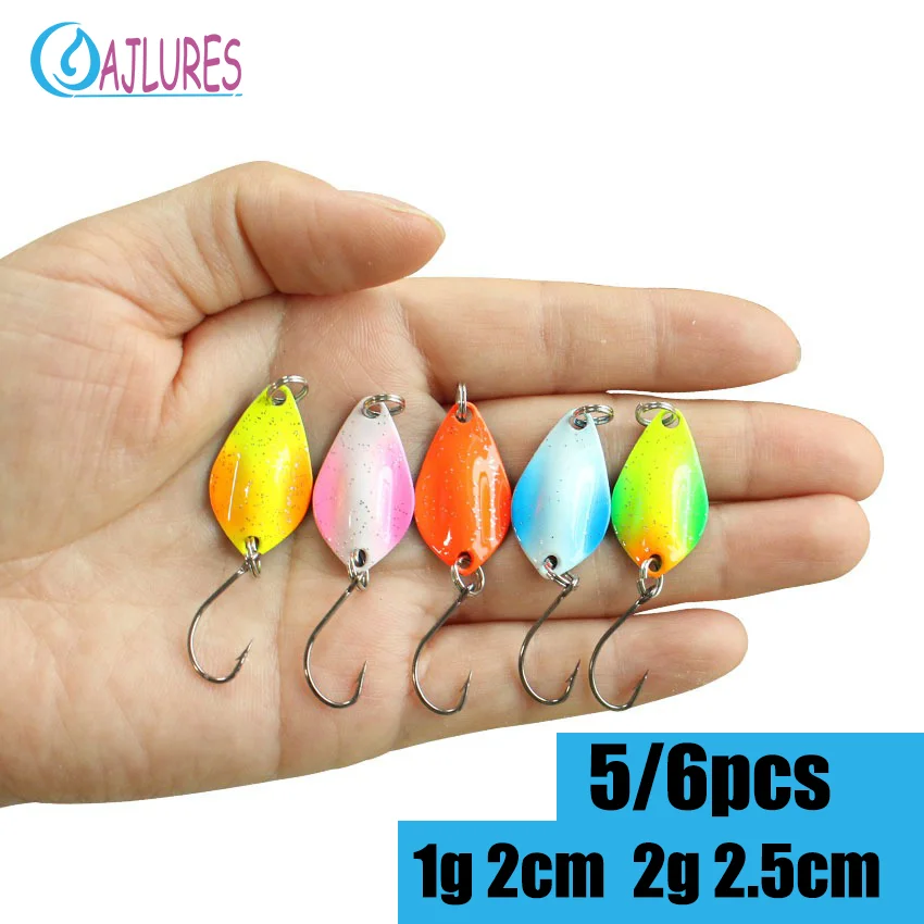 5/6Pcs Spoonbait 1g 2g Löffel Bunte Malerei Senf Pesca Harten Köder Fluss Süßwasser Bass Hecht forelle Stream Angelgerät