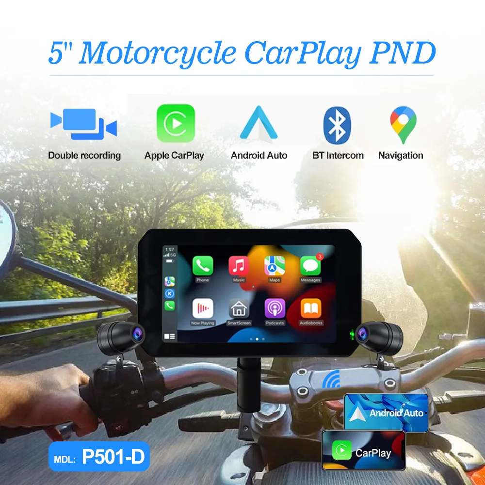 SUNWAYI Portable Motorcycle DVR Dual camera 1080P Touchscreen BT GPS Navigation Motorcycle GPS Wireless Carplay/Android Auto
