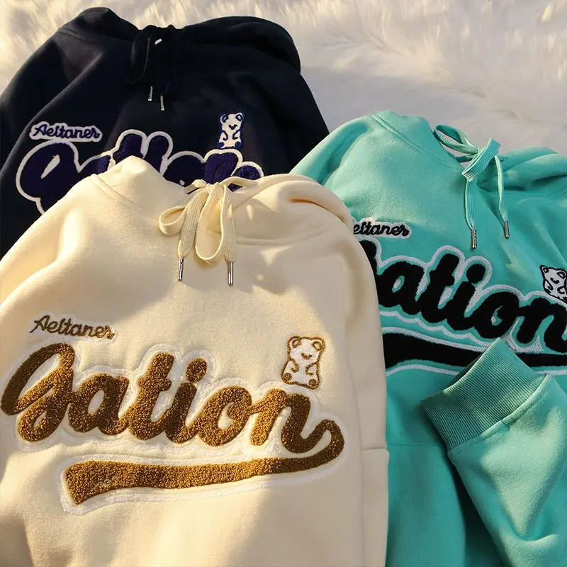 

Towel Embroidery Letter Large Hoodies Women Long Sleeve Hooded Korean Harajuku Streetwear Women 2022 Autumn Casual Pullovers New