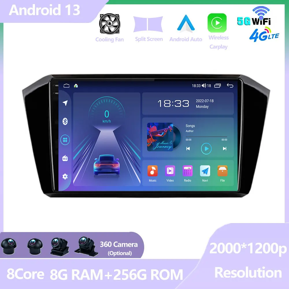 

Android 13 Car Radio For VW / Volkswagen Passat B8 2015- 2020 Autoradio GPS Multimedia Wireless Carplay BT QLED Screen No 2 Din